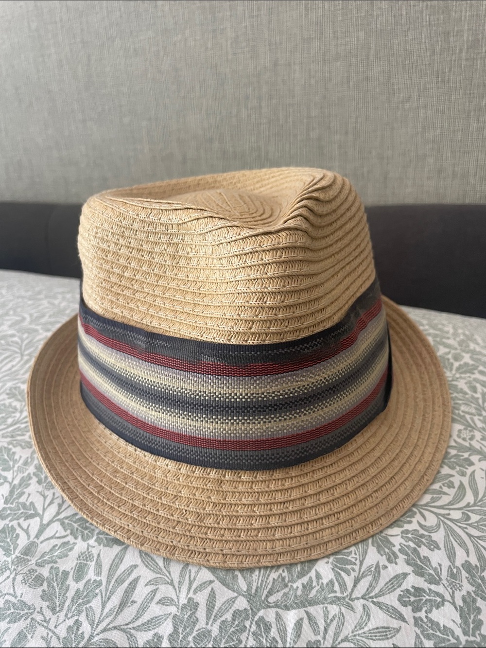 Women’s Straw Fedora Hat with Striped Band - Tan